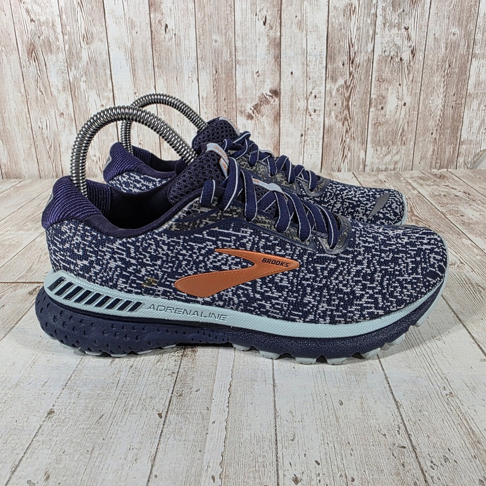 Brooks Adrenaline GTS 20 Navy Blue Orange Running Shoes 1202961B434 Womens 6.5